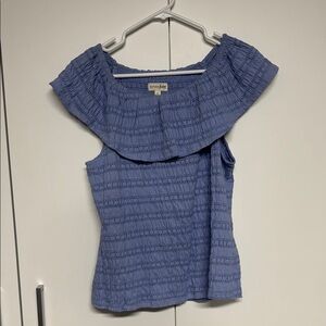 Maison Jules Blue Ruffled Smocked Blouse